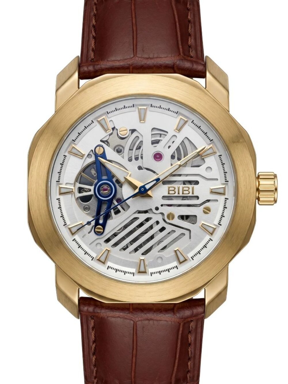BiBi-B1116 Gold case, white dial, coffee leather strap